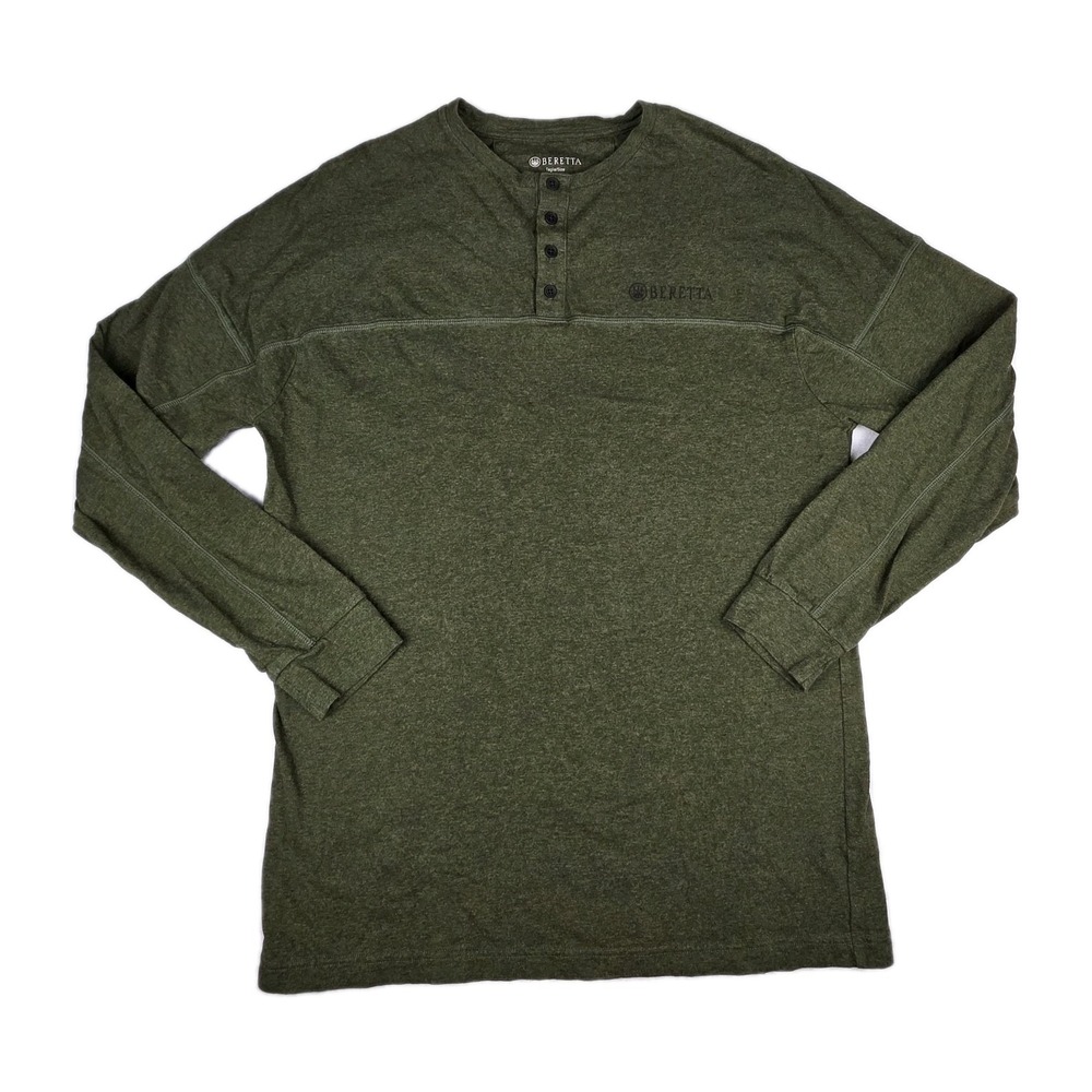 Beretta Henley Shirt Mens Medium Heathered Green Long Sleeve‎ Cotton